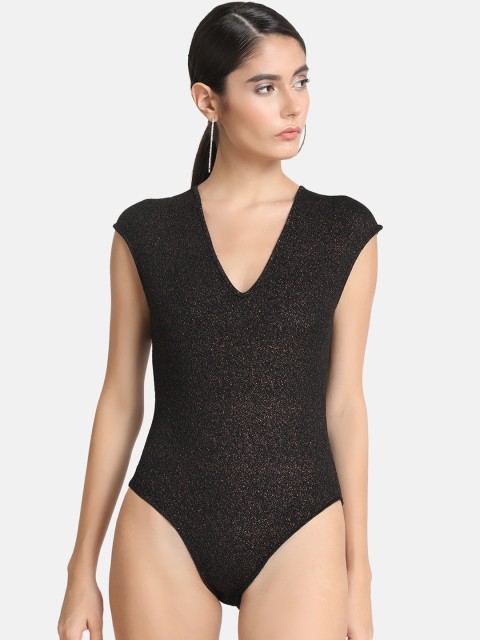 

Kazo Women Black Shimmer Fitted Bodysuit