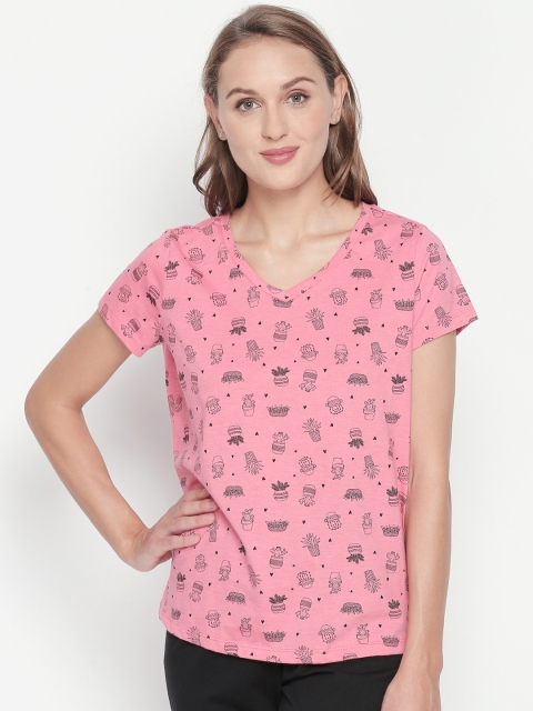 

Dreamz by Pantaloons Women Pink Printed V-Neck Lounge T-shirt