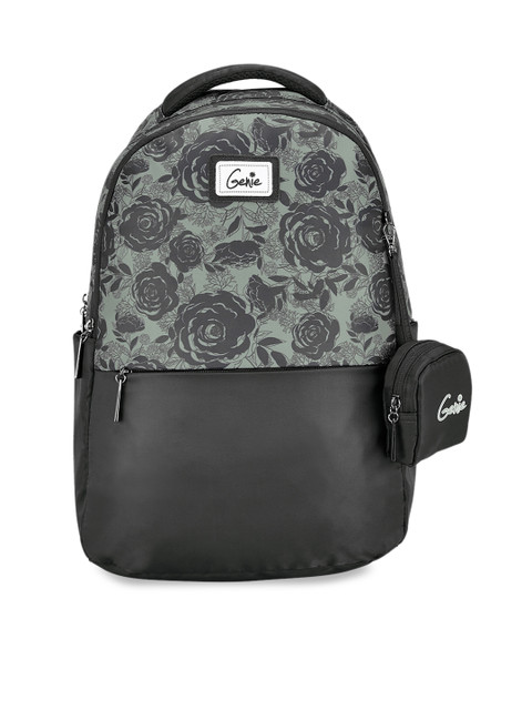 

Genie Women Black & Grey Floral Print 17 inches Medium Laptop Backpack with Pouch