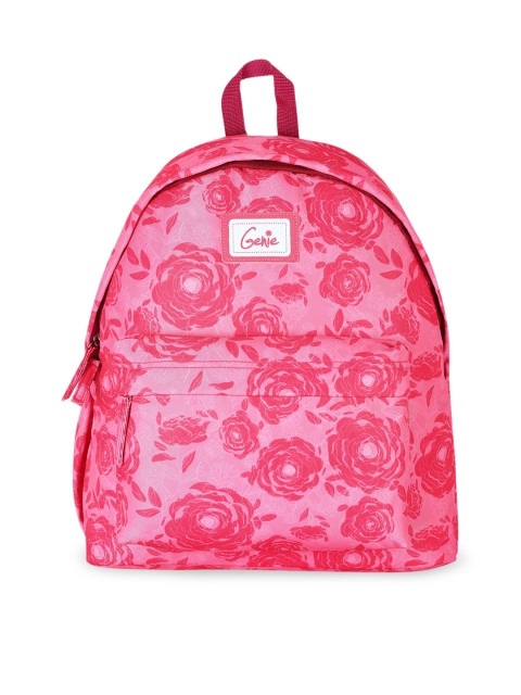 

Genie Women Pink Floral Print 14 inches Small Backpack