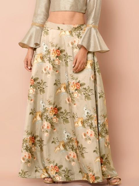 

INDYA Women Beige Printed Maxi Flared Skirt