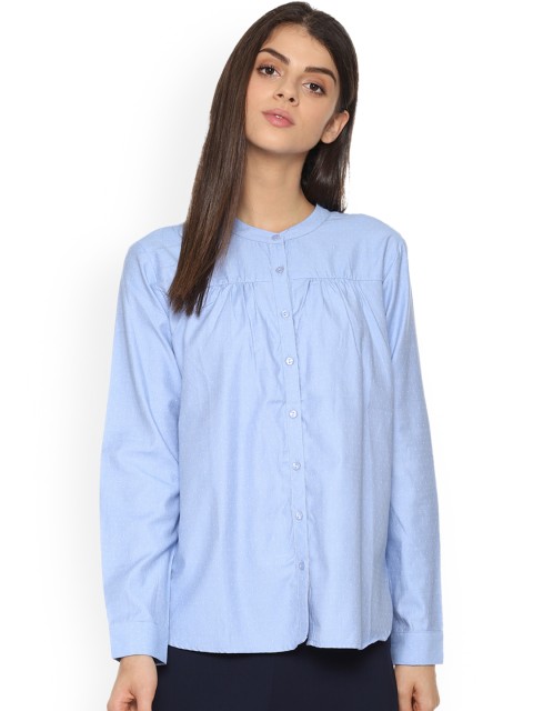 

Van Heusen Women Blue Regular Fit Self Design Casual Shirt