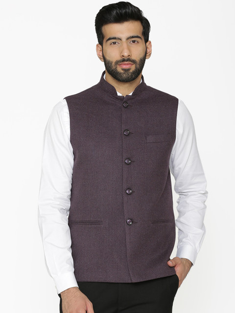 

Wintage Men Purple Solid Woven Nehru Jacket