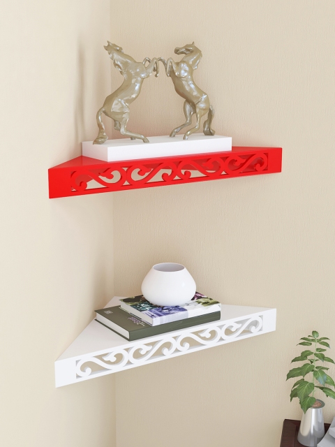 

Home Sparkle Set of 2 Red & White MDF Corner Wall Shelves