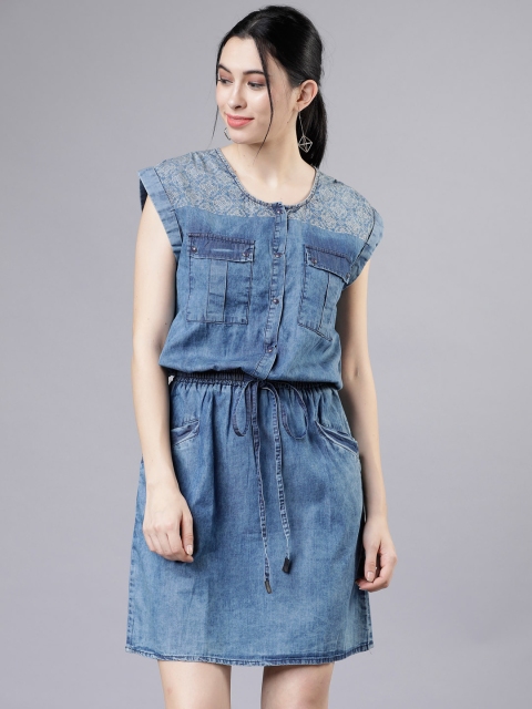 

Tokyo Talkies Women Blue Denim Blouson Dress