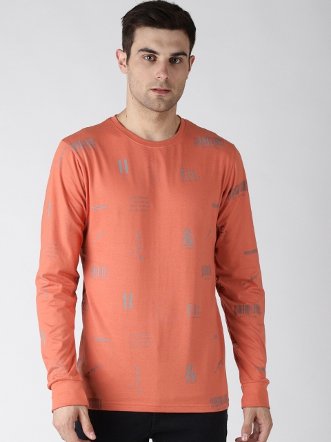 

Difference of Opinion Men Coral Orange Printed Round Neck T-shirt
