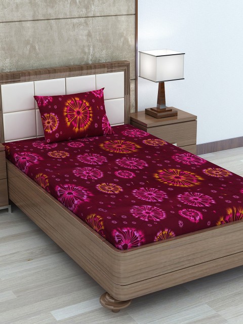

Divine Casa Red & Yellow Floral 180 TC Cotton 1 Single Bedsheet with 1 Pillow Covers