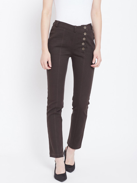 

Rider Republic Women Coffee Brown Slim Fit Solid Regular Trousers