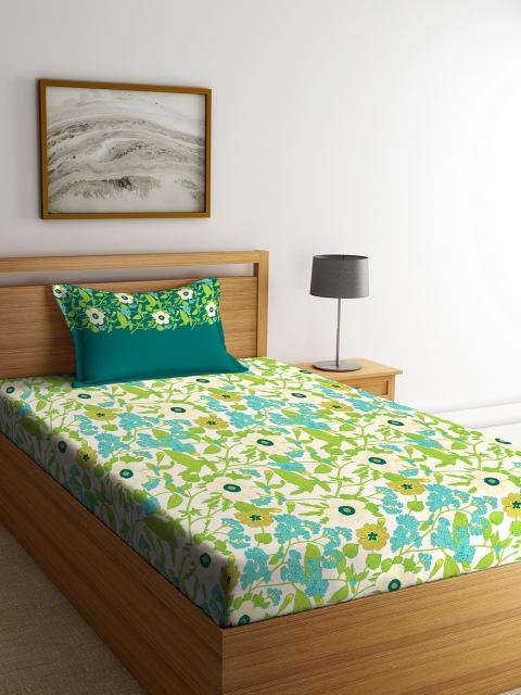 

Portico New York Green & Yellow Floral 144 TC Cotton 1 Single Bedsheet with 1 Pillow Covers