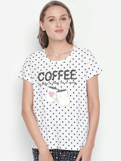 

Dreamz by Pantaloons Women White Black Printed Round Neck Pure Cotton T-shirt