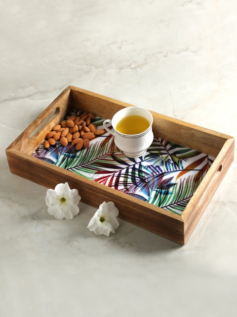 

Dennmarks Multicoloured Printed Wooden Serving Tray, Brown