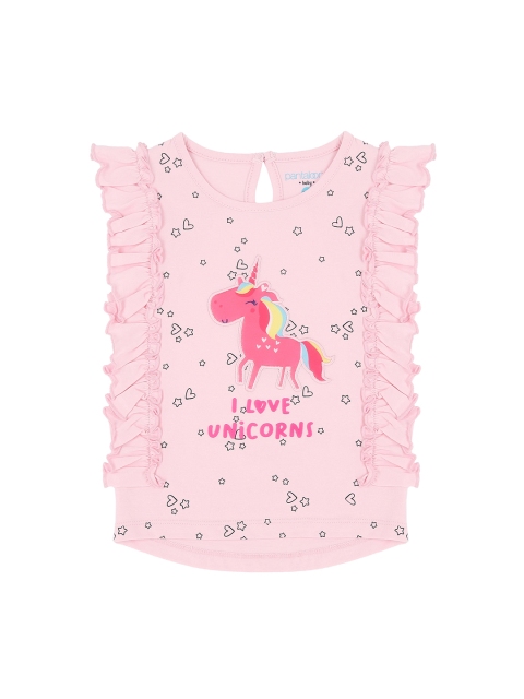 

Pantaloons Baby Girls Pink Printed Round Neck Pure Cotton T-shirt