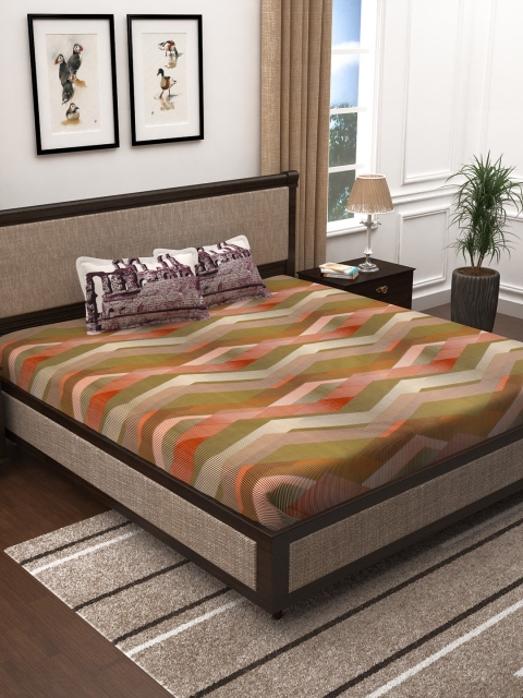 

Story@home Unisex Multicoloured Geometric 300 TC Cotton 1 King Bedsheet with 2 Pillow Covers, Multi