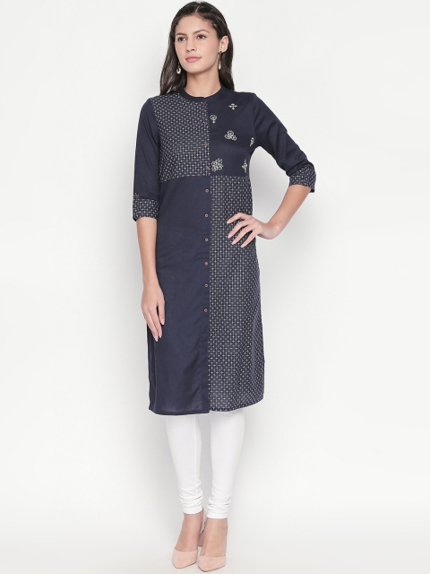 

RANGMANCH BY PANTALOONS Women Blue Printed Straight Kurta