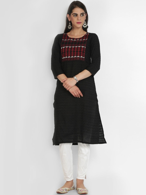 

Heart of Gold Women Black Yoke Design Straight Kurta
