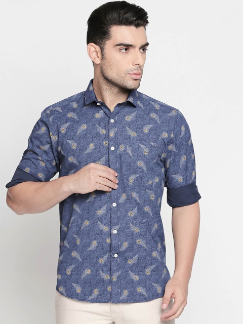 

Solemio Men Blue Regular Fit Printed Casual Shirt