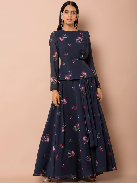 

INDYA Women Navy Blue Fit and Flare Dress