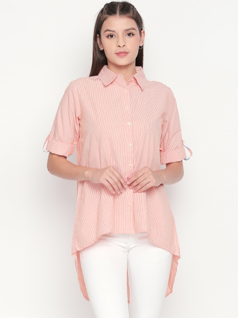 

Style Quotient Women Peach-Coloured Classic Regular Fit Striped Casual Shirt