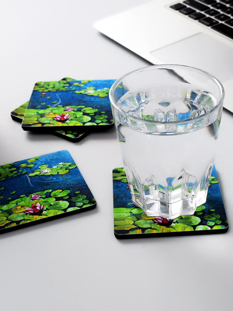 

Archies Set of 4 Printed MDF Coasters, Blue