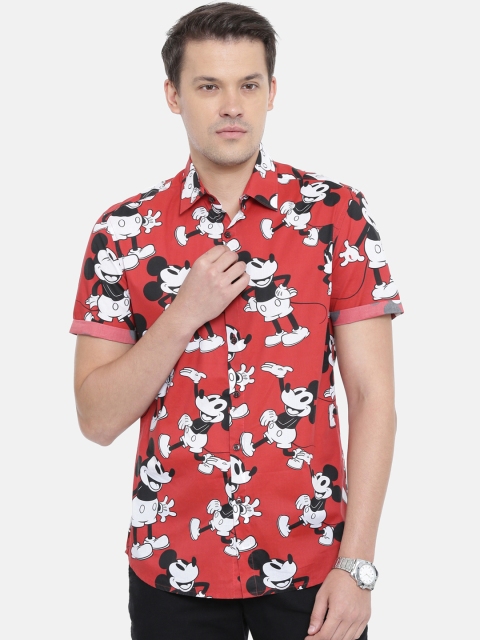 

QUANCIOUS Men Red & Black Slim Fit Printed Casual Shirt