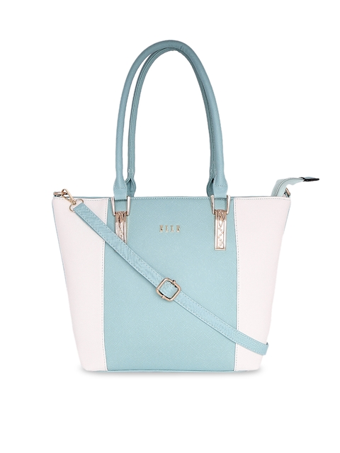 Elle Blue & Off-White Colourblocked Shoulder Bag