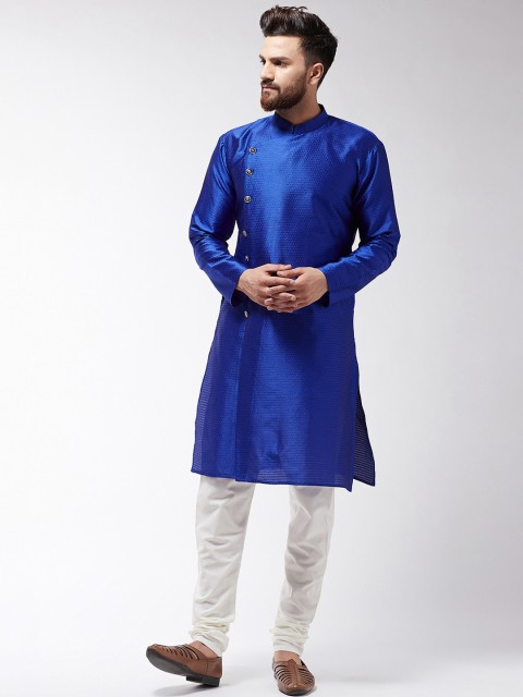 

SOJANYA Men Blue & Off-White Self Design Kurta with Churidar