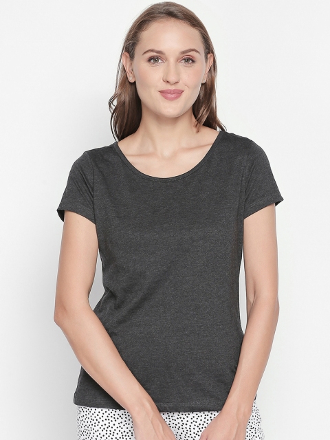 

Dreamz by Pantaloons Women Black Solid Round Neck Lounge T-shirt