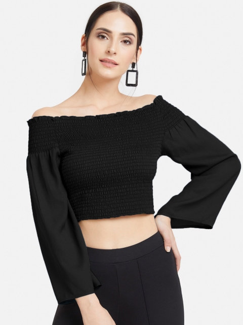 

Kazo Women Black Solid Bardot Crop Top