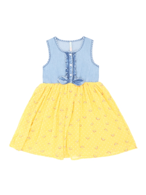 

Pantaloons Junior Girls Blue & Yellow Printed Fit and Flare Dress