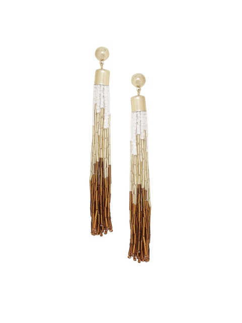 Voylla Gold-Toned & Brown Tasselled Classic Drop Earrings