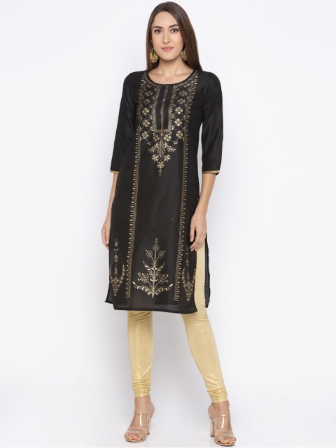 

Globus Women Black Printed Straight Kurta