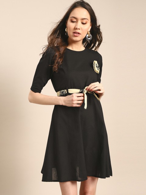 

AKS Couture Women Black Solid A-Line Dress
