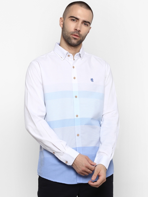 

Red Tape Men White & Blue Regular Fit Colourblocked Casual Shirt