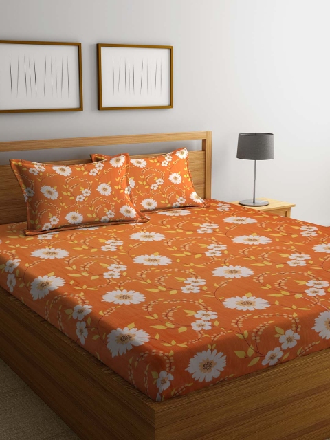 

Cortina Orange Ethnic Motifs 120 TC Cotton 1 Queen Bedsheet with 2 Pillow Covers