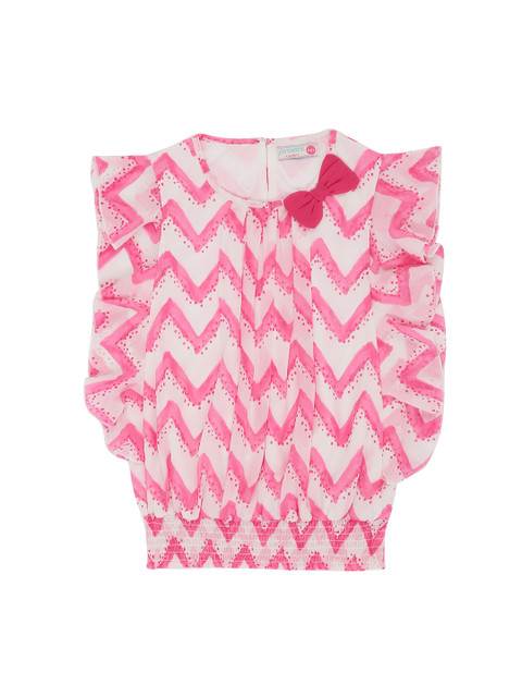 

Pantaloons Junior Girls Pink Printed Blouson Pure Cotton Top