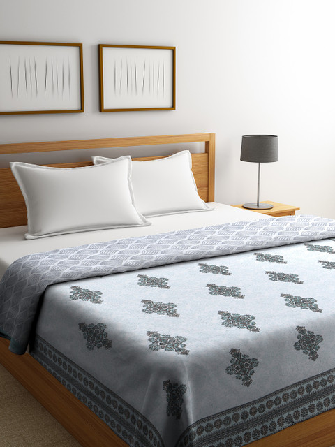 

Rajasthan Decor White & Green Floral AC Room 120 GSM Double Bed Dohar