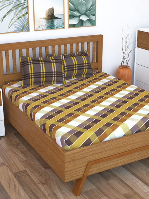 

Story@home Yellow & Cream-Coloured Abstract 160 TC Cotton 1 King Bedsheet with 2 Pillow Covers