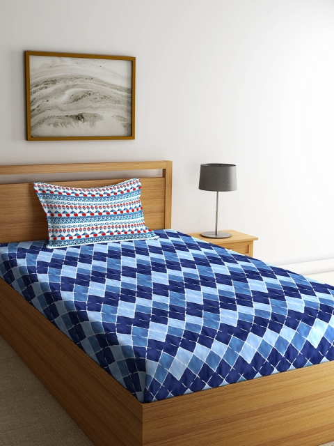 

Portico New York Blue Geometric 144 TC Cotton 1 Single Bedsheet with 1 Pillow Covers