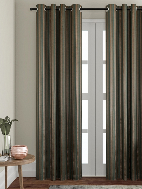

VRINDA Green & Brown Striped Set of Single Door Curtains