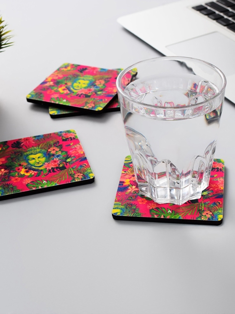 

Archies Set of 4 Printed MDF Coasters, Pink