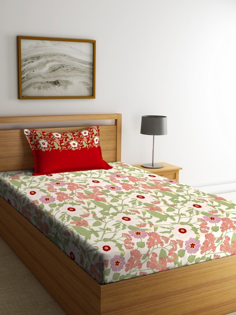 

Portico New York Red & Green Floral 144 TC Cotton 1 Single Bedsheet with 1 Pillow Covers