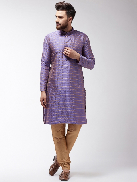 

SOJANYA Men Purple & Gold-Toned Self Design Kurta with Churidar