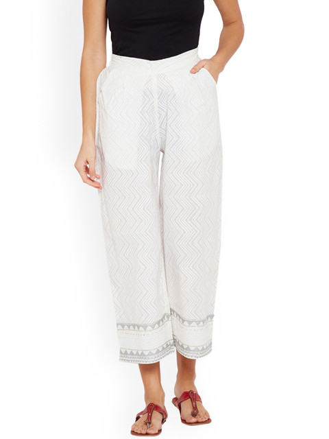 

Be Indi Women White Printed Straight Cropped Palazzos
