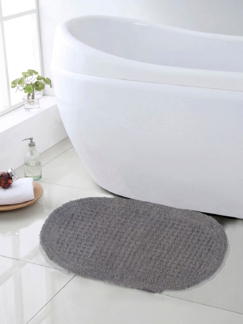 

SWHF Grey Solid Oval Anti-Skid Bath Rug