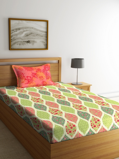

Portico New York Rose Geometric 144 TC Cotton 1 Single Bedsheet with 1 Pillow Covers