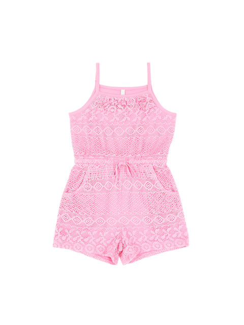 

Pantaloons Junior Girls Pink & White Solid Basic Playsuit