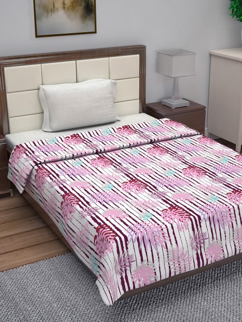 

Divine Casa Pink & White Floral AC Room 110 GSM Single Bed Dohar