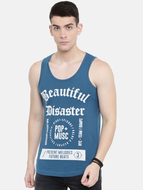 

IMYOUNG Men Blue Printed Scoop Neck T-shirt