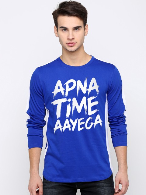 

Maniac Men Blue Printed Round Neck T-shirt