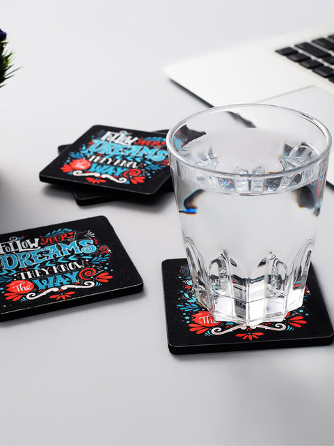 

Archies Set of 4 Printed MDF Coasters, Black
